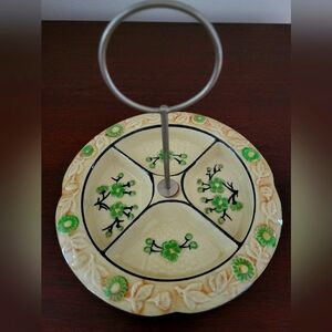 Vintage Divided Plate Hand Painted Japan with Handle Serving Dish Relish Tray